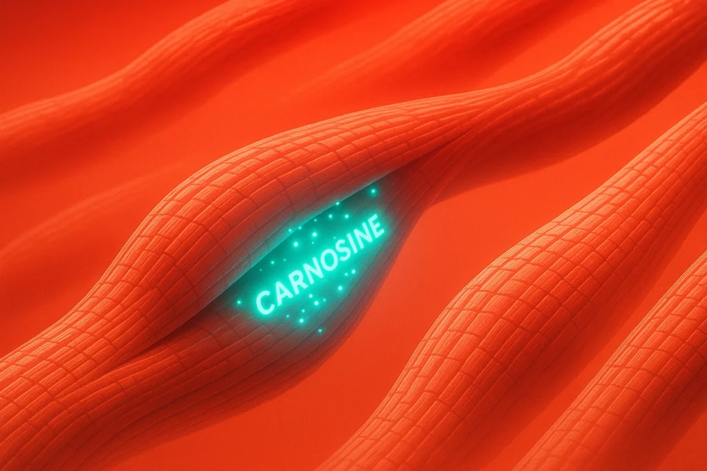 Muscle fiber visual showing carnosine buildup from beta-alanine supplementation