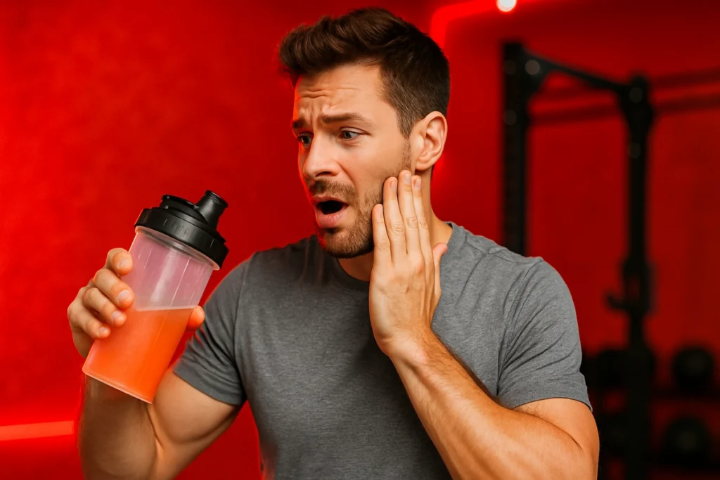 Man experiencing tingling effect from beta-alanine before workout
