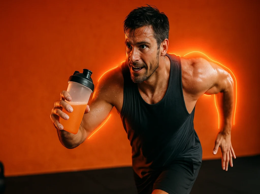 Athlete improving workout stamina and endurance using EAAs supplement during intense training