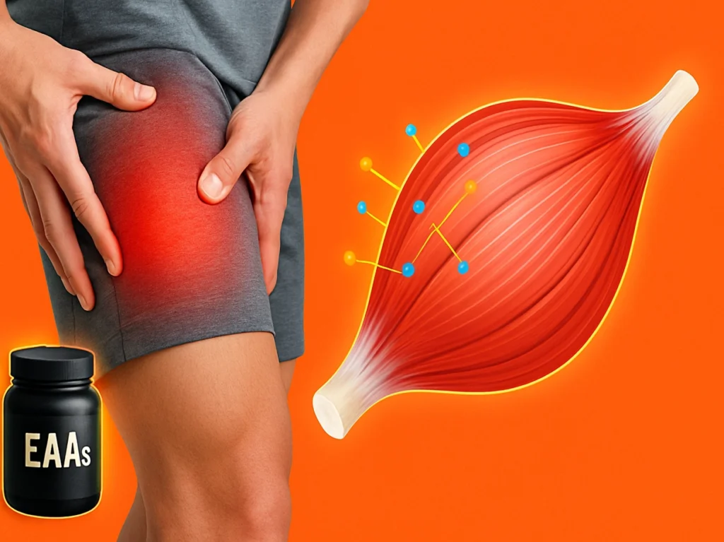 Visual showing muscle soreness recovery before and after using EAAs supplement