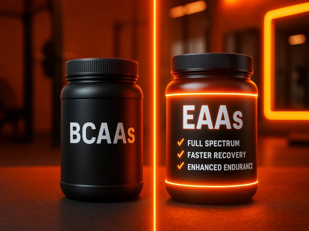 Comparison image showing the difference between EAAs and BCAAs for muscle growth and recovery