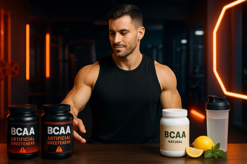 comparison of artificial vs clean BCAA supplements with athlete choosing natural option