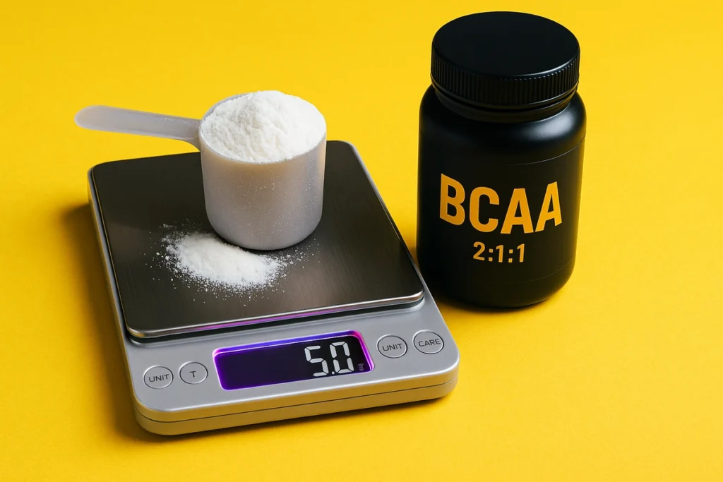 BCAA scoop showing proper dosage and leucine ratio