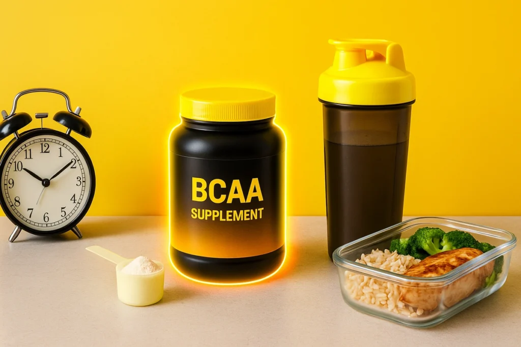 BCAA next to clock and food showing timing on rest day