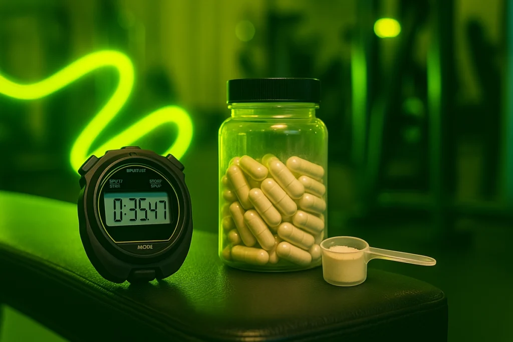 Stopwatch showing optimal caffeine timing before workouts