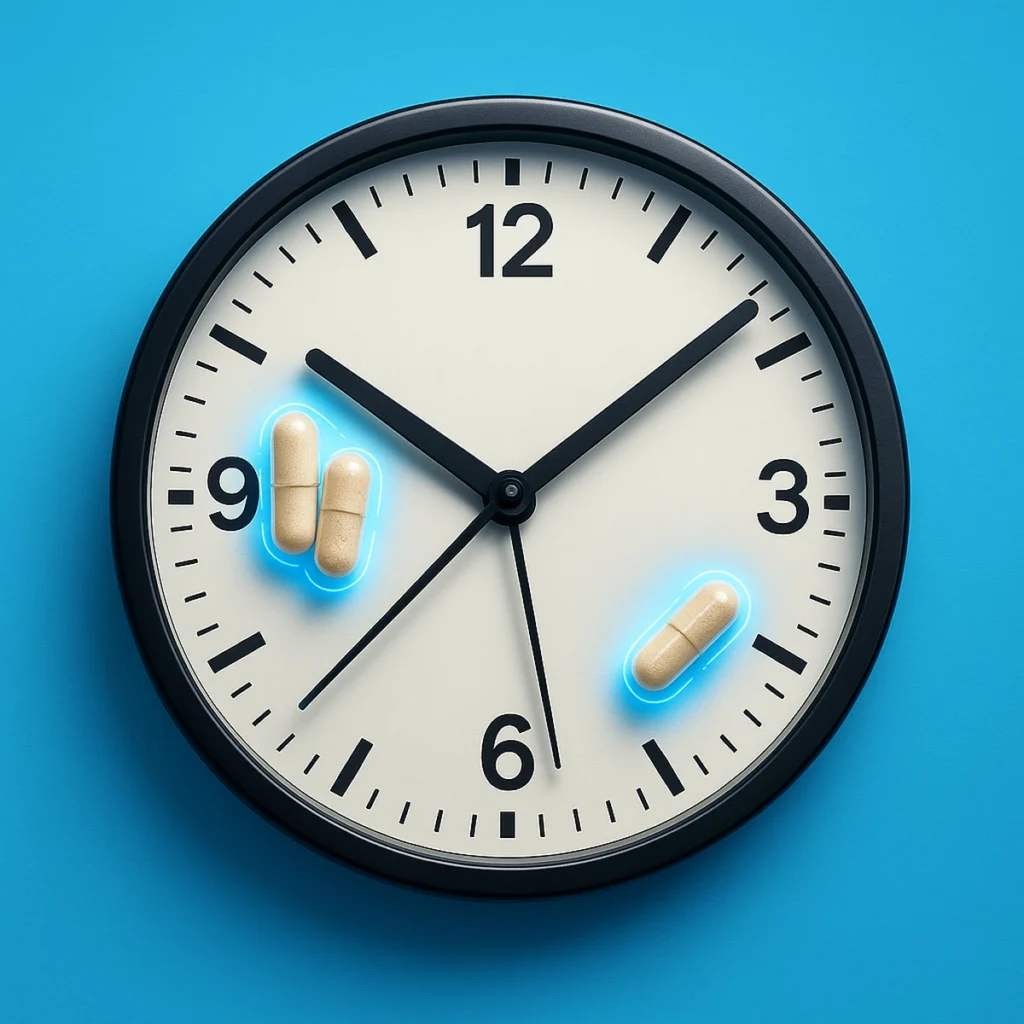 Clock showing morning and pre-workout beta-alanine timing