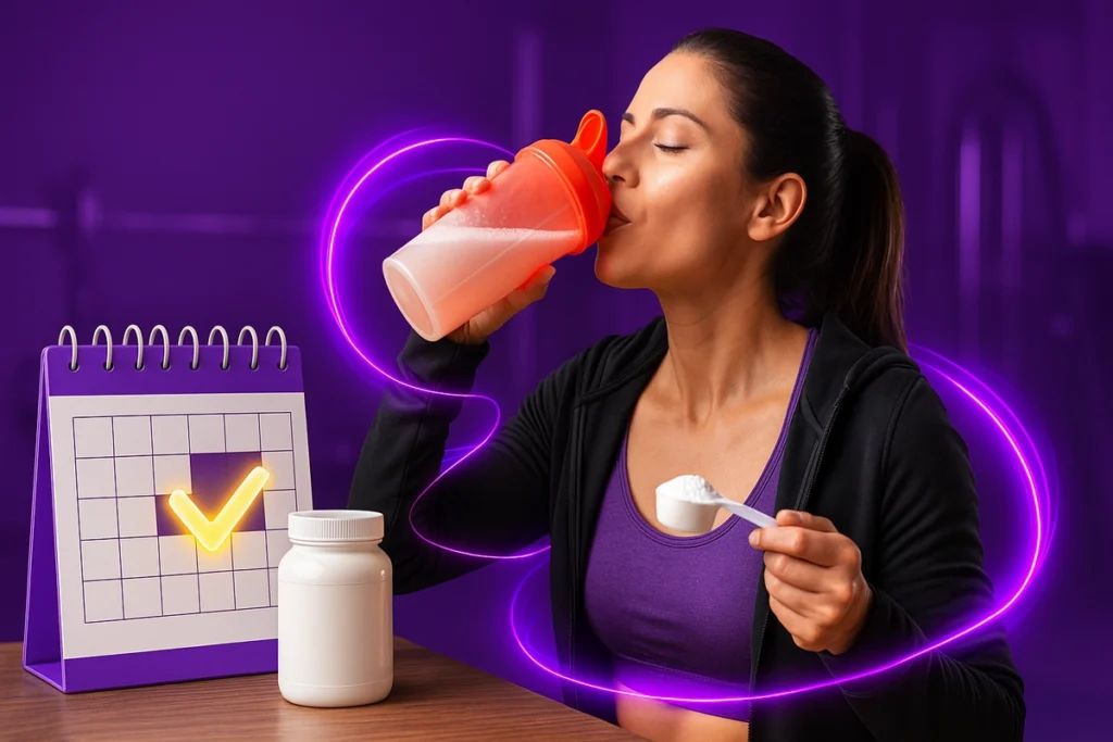 Daily supplement routine showing the best time for women to take beta-alanine for maximum effect.