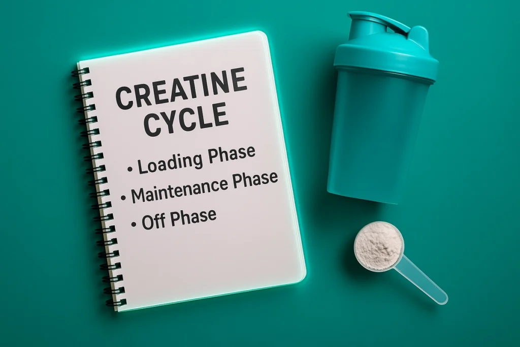 Creatine cycling schedule with supplement setup on fitness table