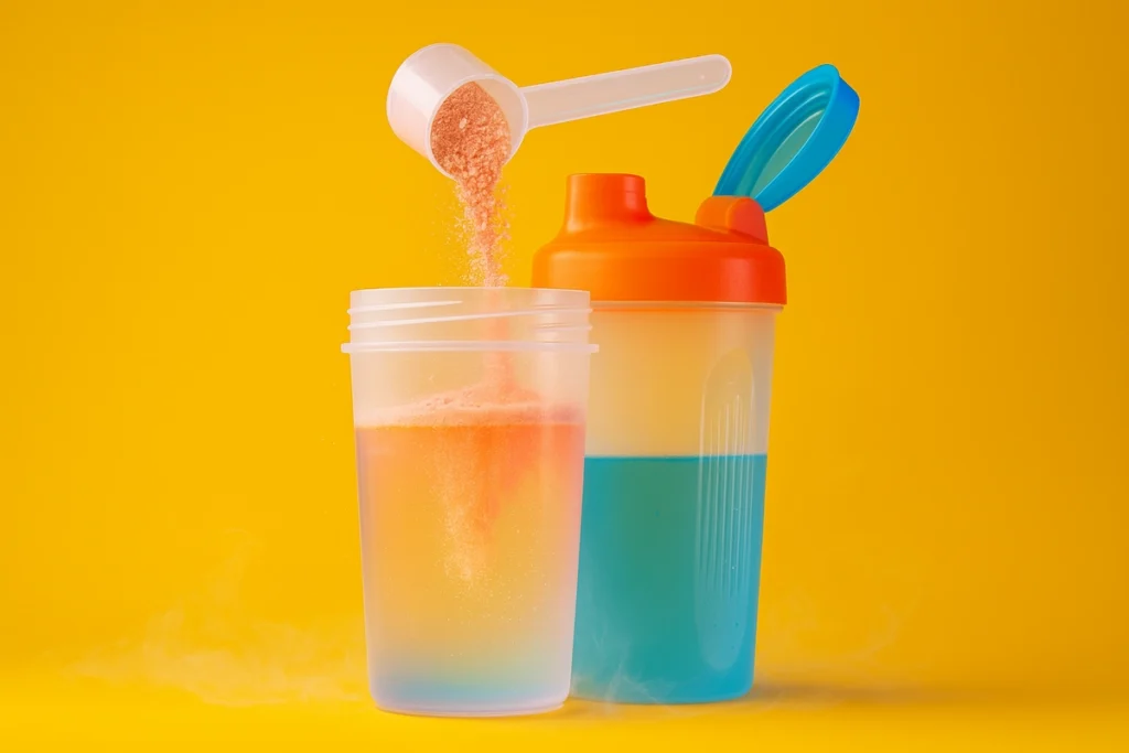 cold water and BCAA powder mixing for fast absorption