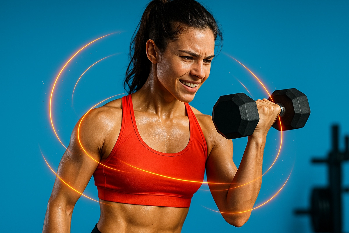 Athlete training intensely with energy effects symbolizing beta-alanine performance boost