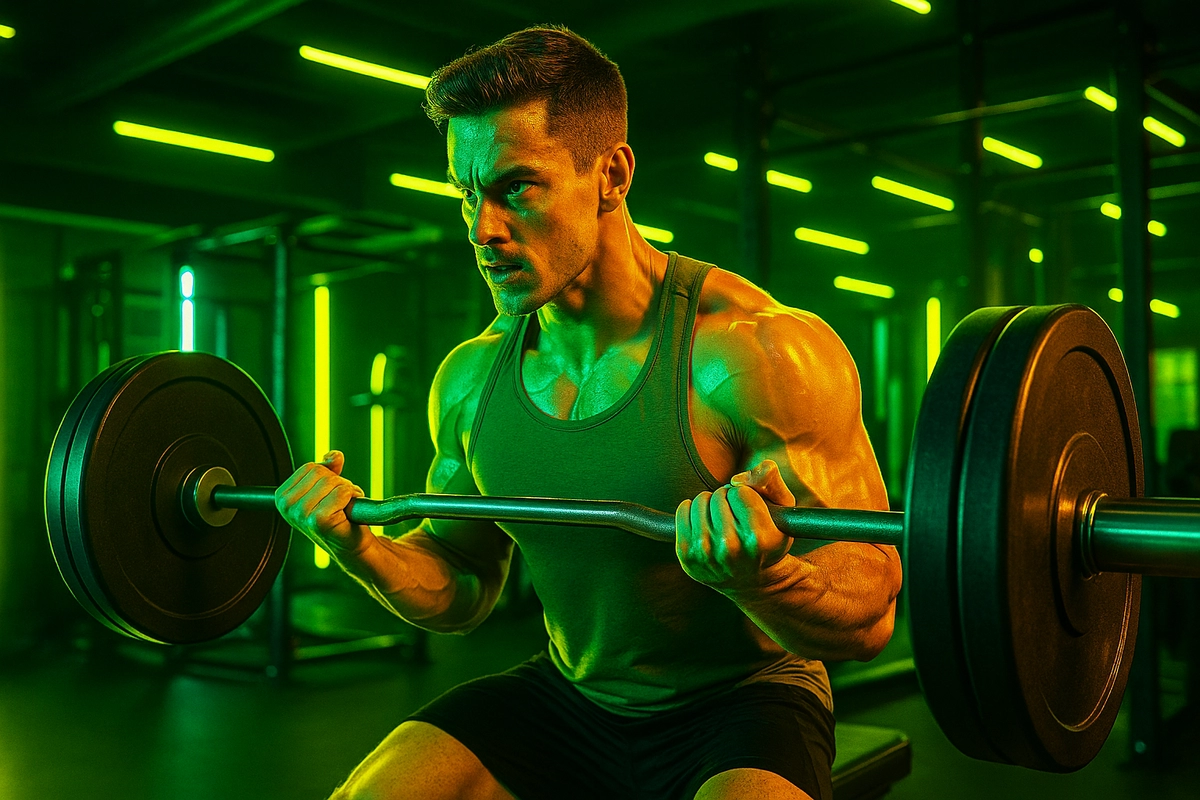 Focused athlete using caffeine to stay sharp during intense workout