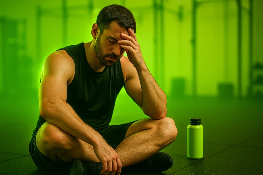 Overstimulated athlete showing caffeine side effects and mental crash