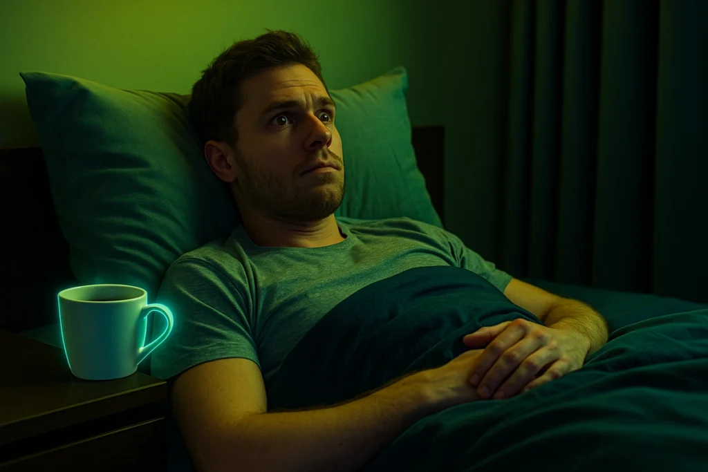 Athlete struggling with sleep due to late caffeine intake after workout
