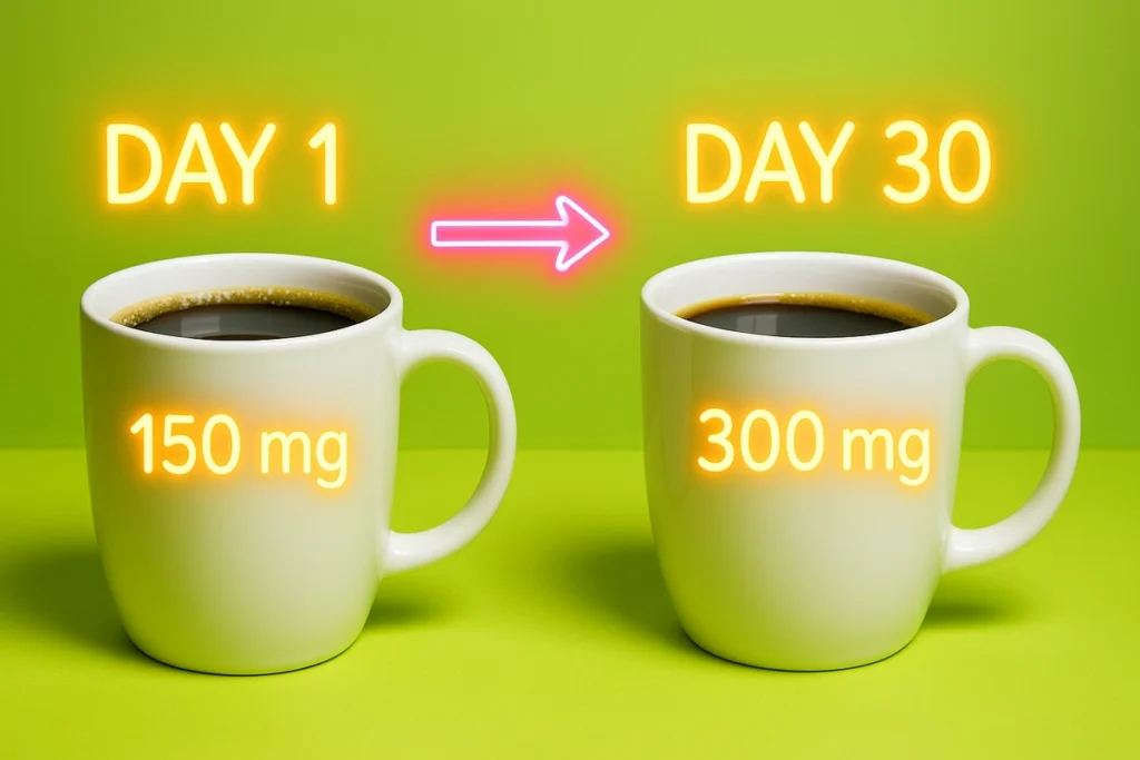 Coffee cups showing increasing caffeine tolerance over time