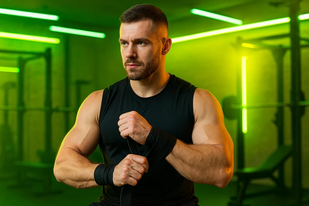 Athlete preparing for intense session with focused mindset boosted by caffeine