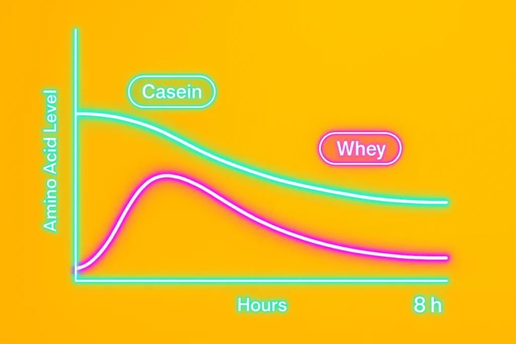 Duration of casein protein effectiveness with long-lasting amino acid release