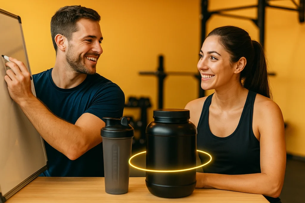 Fitness trainer sharing real-life tips on using casein protein for better results and recovery