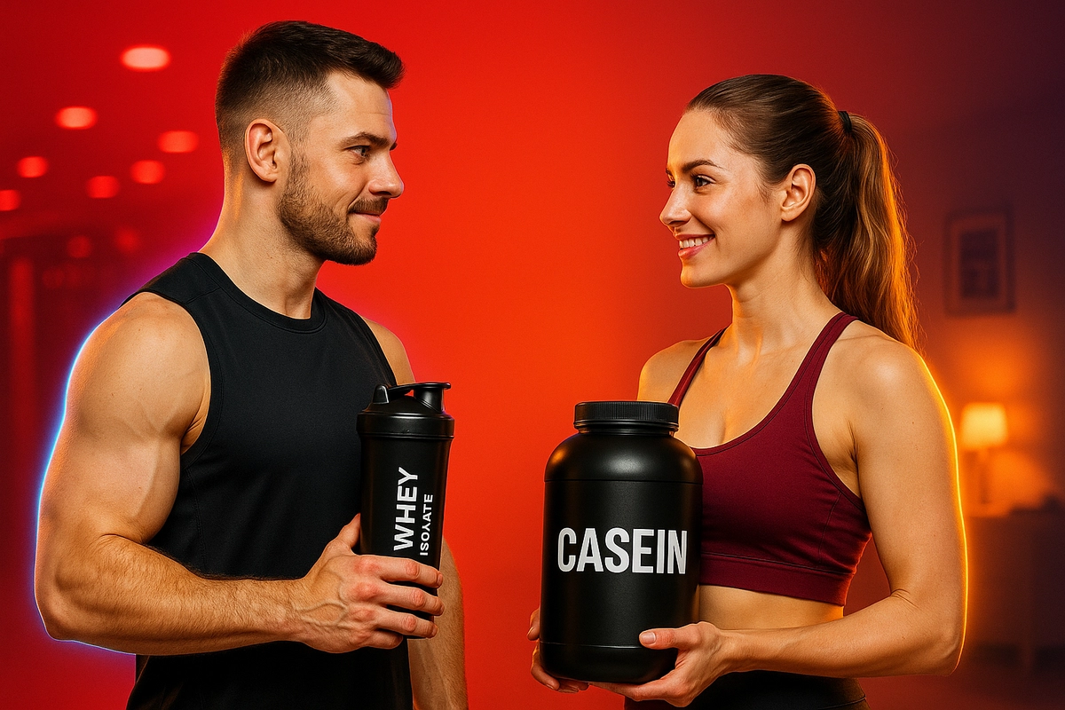Whey isolate vs casein comparison with athletes representing each protein