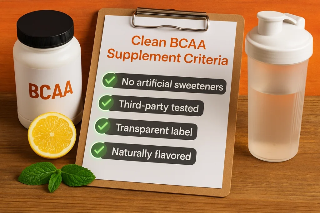 checklist of clean BCAA supplement features including no artificial sweeteners