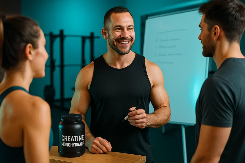 Fitness coach recommending creatine monohydrate supplements