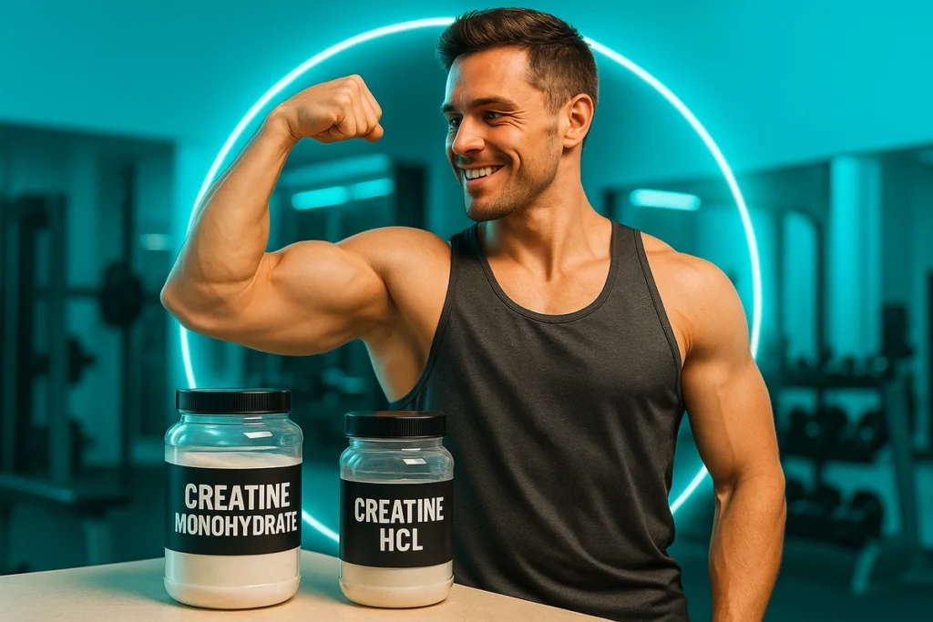 athlete choosing between creatine monohydrate and HCL for best absorption and performance