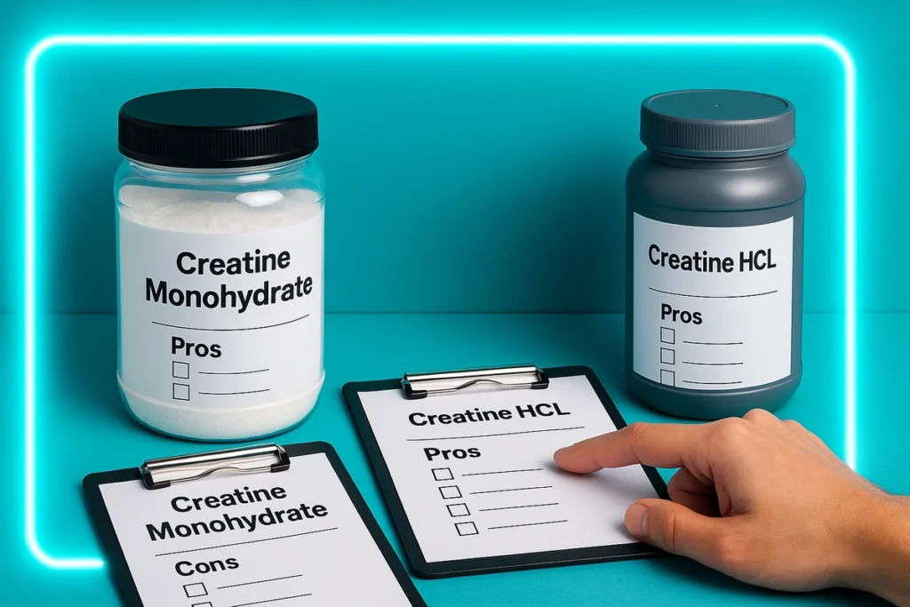 decision between creatine monohydrate and HCL with pros and cons checklist