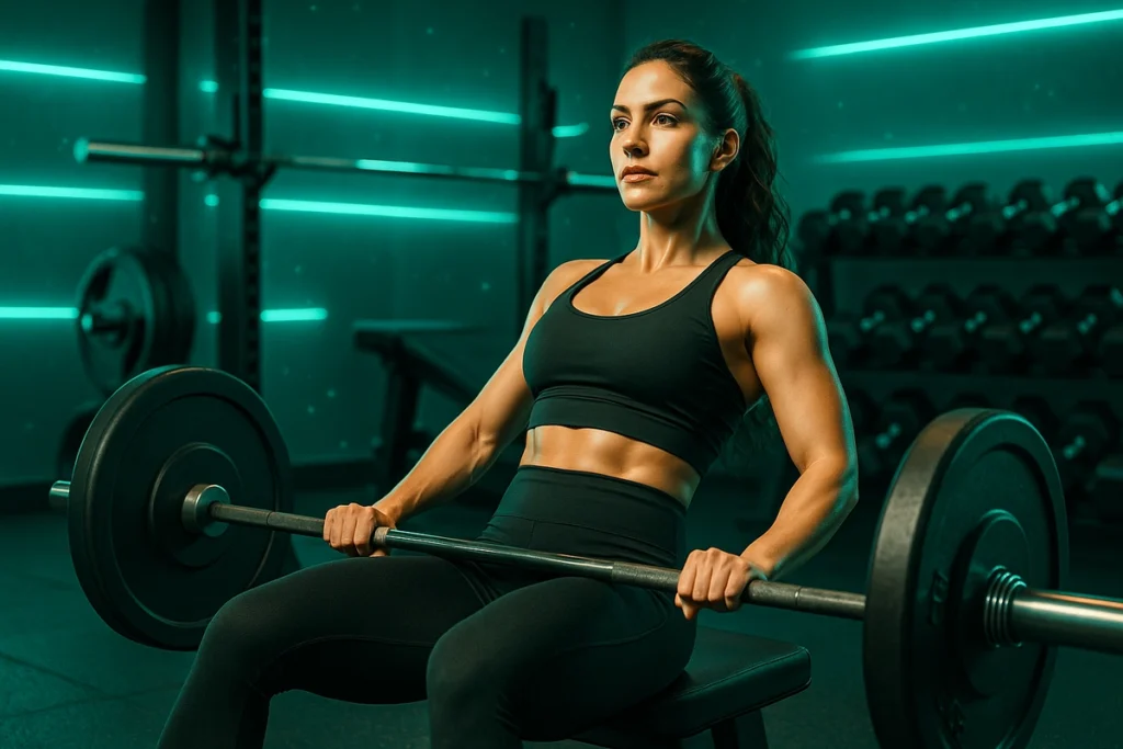 Female athlete training with weights, representing creatine benefits for women in strength training
