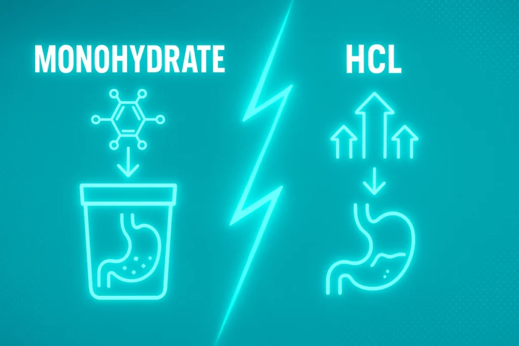 infographic comparing absorption speed of creatine HCL and monohydrate