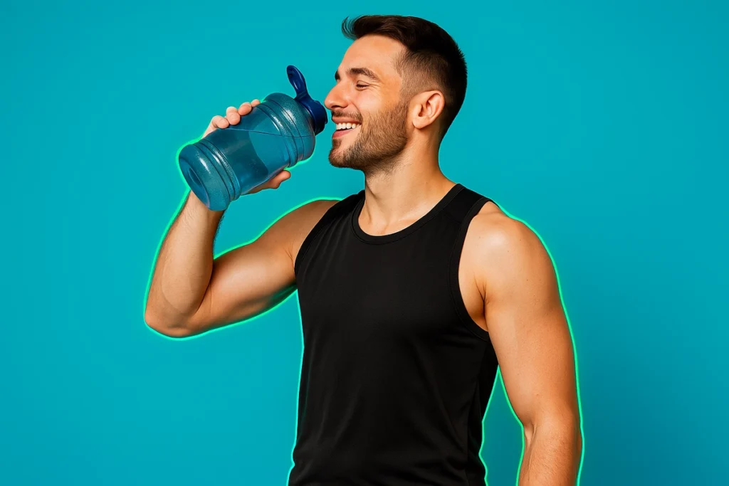 smiling athlete drinking water with hydration strategy checklist