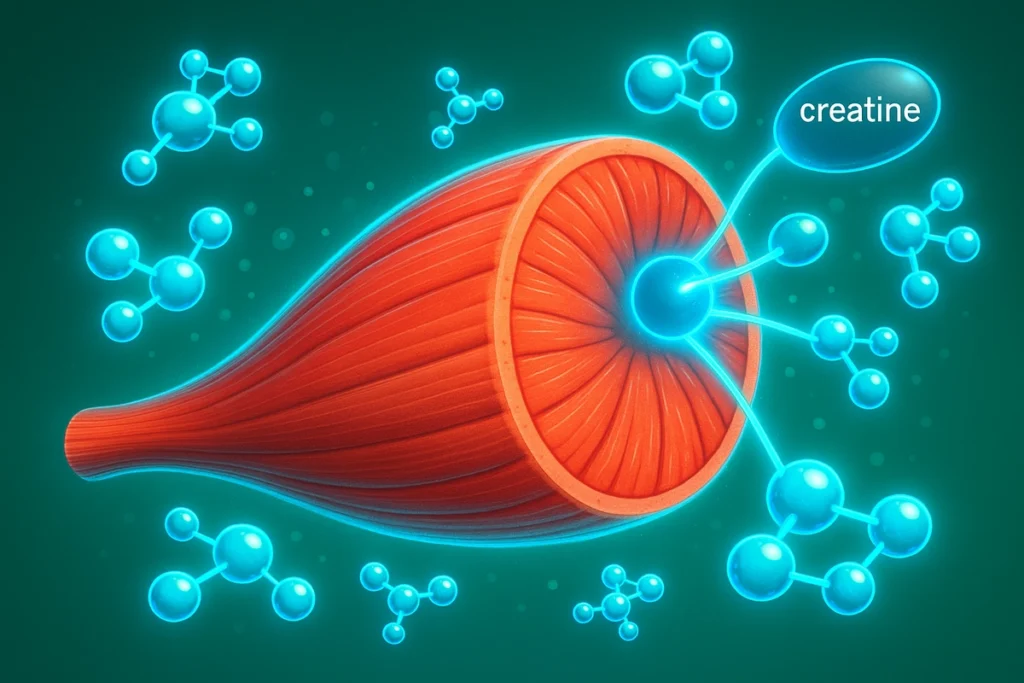 Graphic of creatine pulling water into muscle cells for energy and hydration