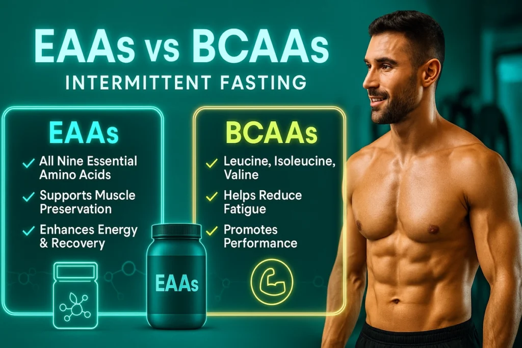 comparison chart of EAAs and BCAAs benefits during intermittent fasting