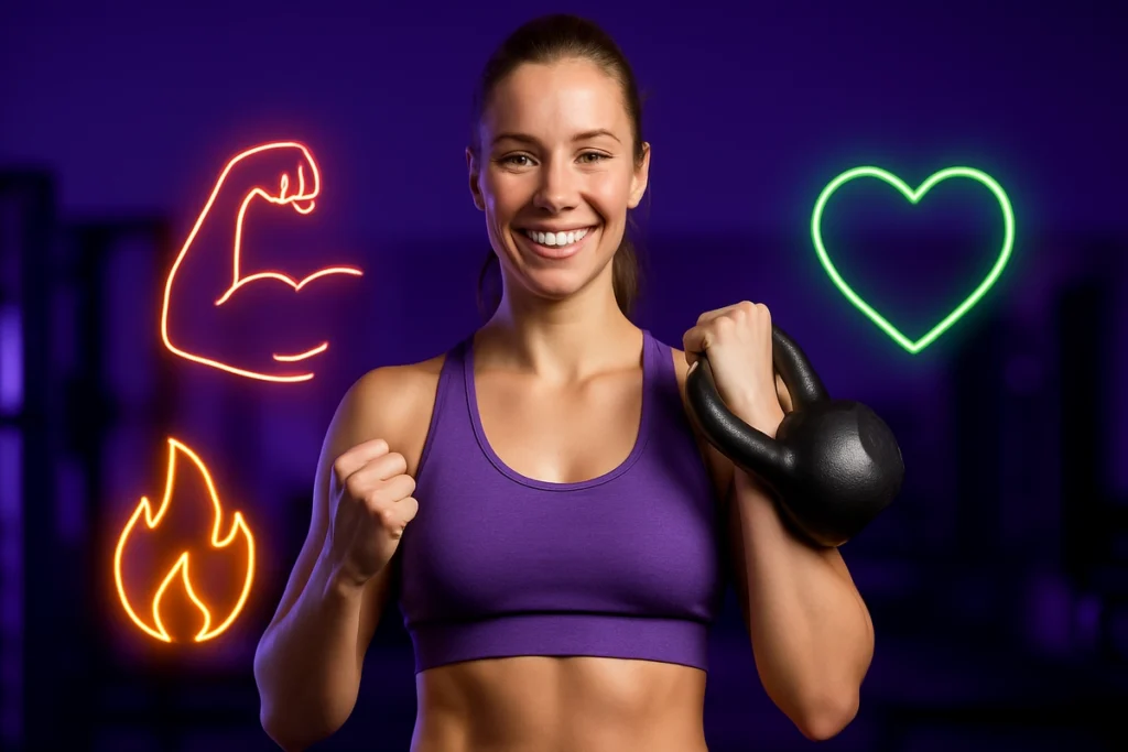 Fit woman celebrating her progress with beta-alanine for strength training and fat loss.