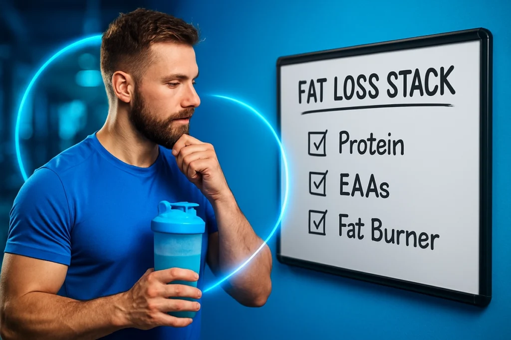 Athlete considering EAA supplement as part of fat loss supplement stack
