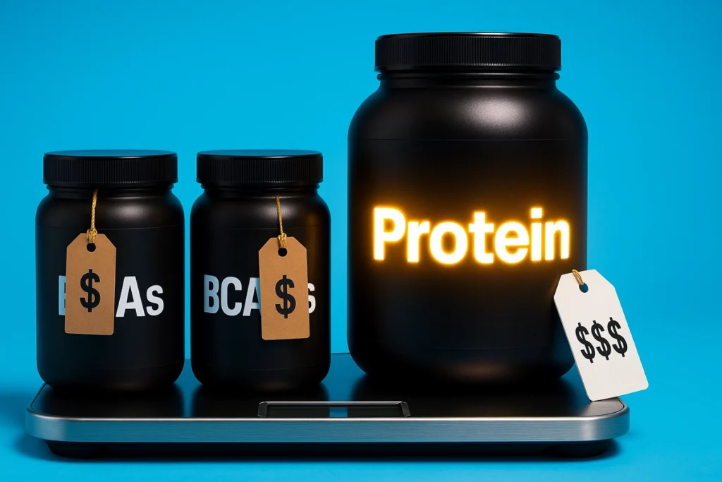 scale weighing EAAs BCAAs and protein to show best value supplement