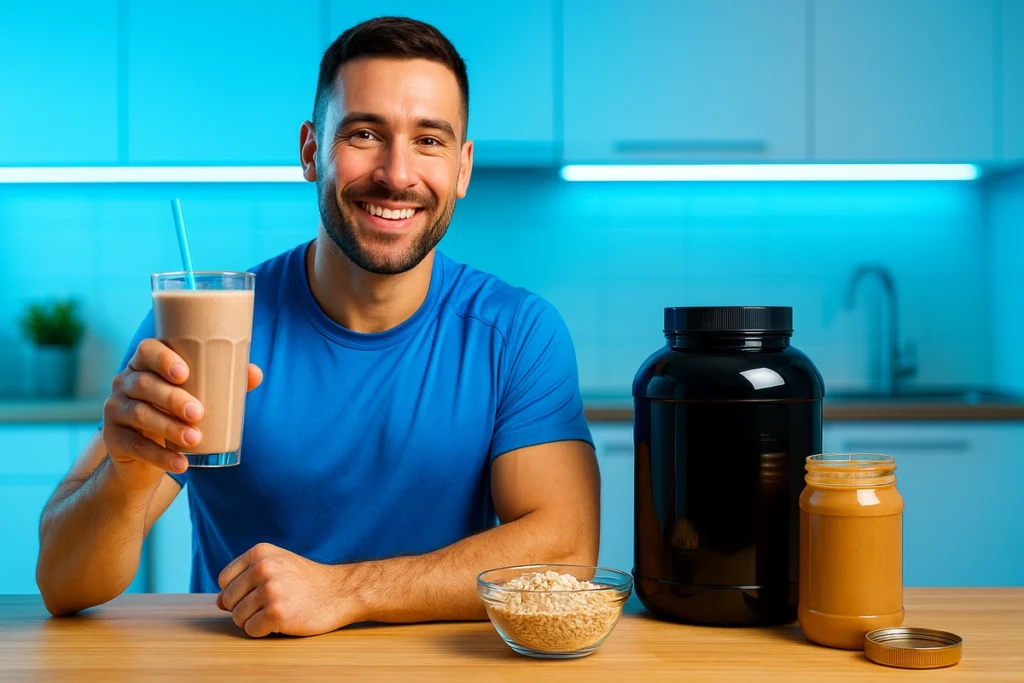 Fitness trainer recommending homemade shakes for serious muscle gain