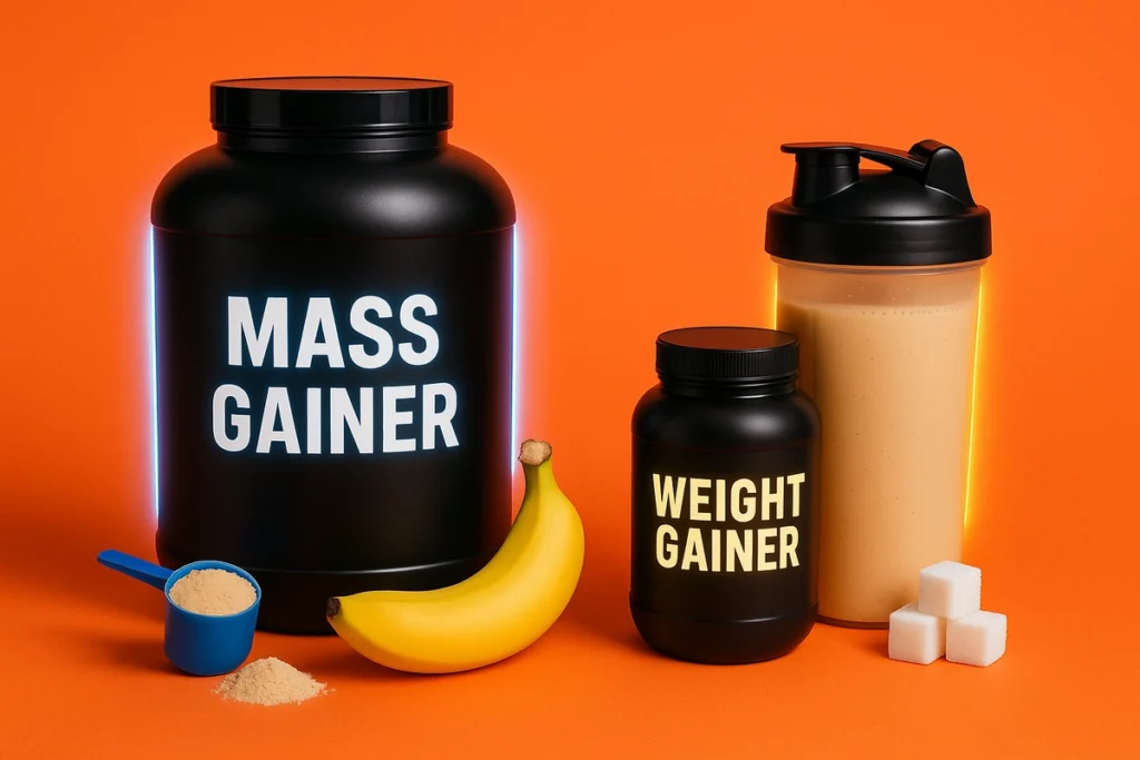 Macro comparison between mass gainer and weight gainer in a visual chart