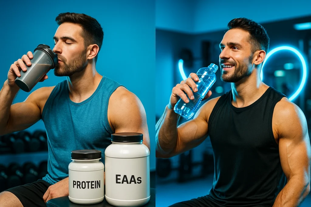 athlete using protein powder versus EAAs for muscle growth