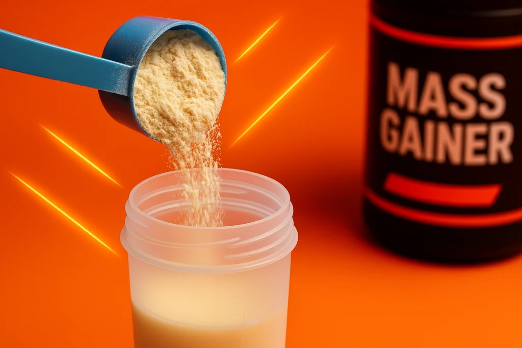 scoop of mass gainer powder for rest day shake