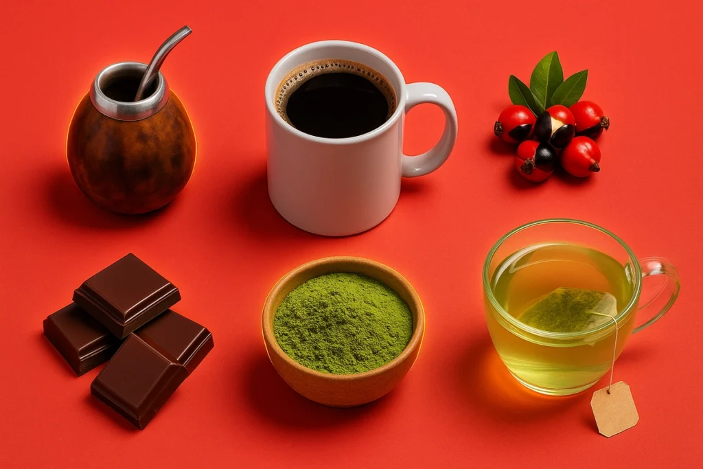Overview of best natural caffeine sources including coffee, green tea, and matcha