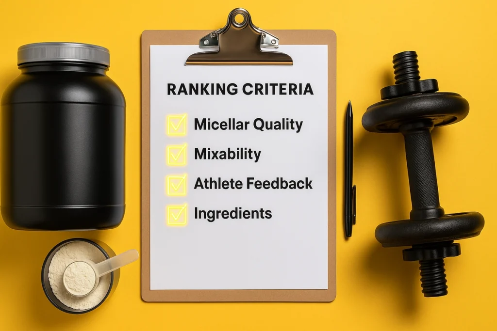 Checklist used to rank best casein protein powders for athletic performance
