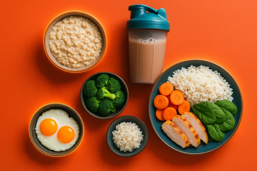healthy rest day meal plan with whole foods and protein shake