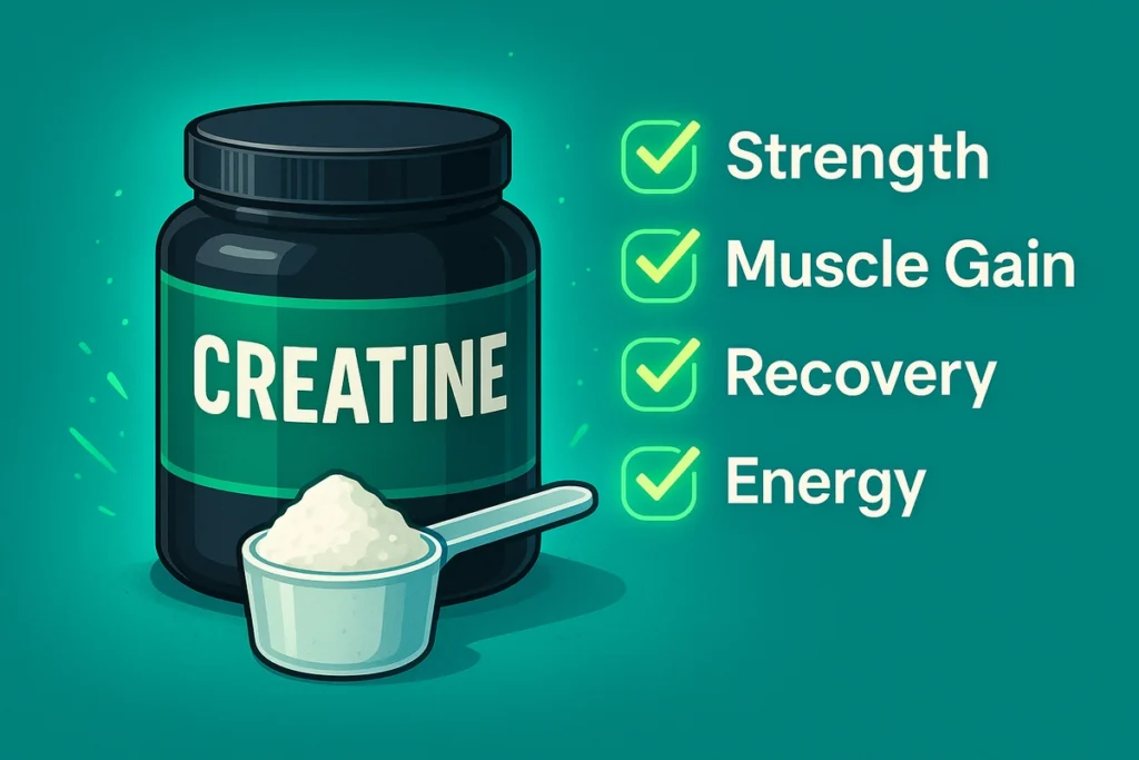 creatine supplement with beginner benefits checklist around it