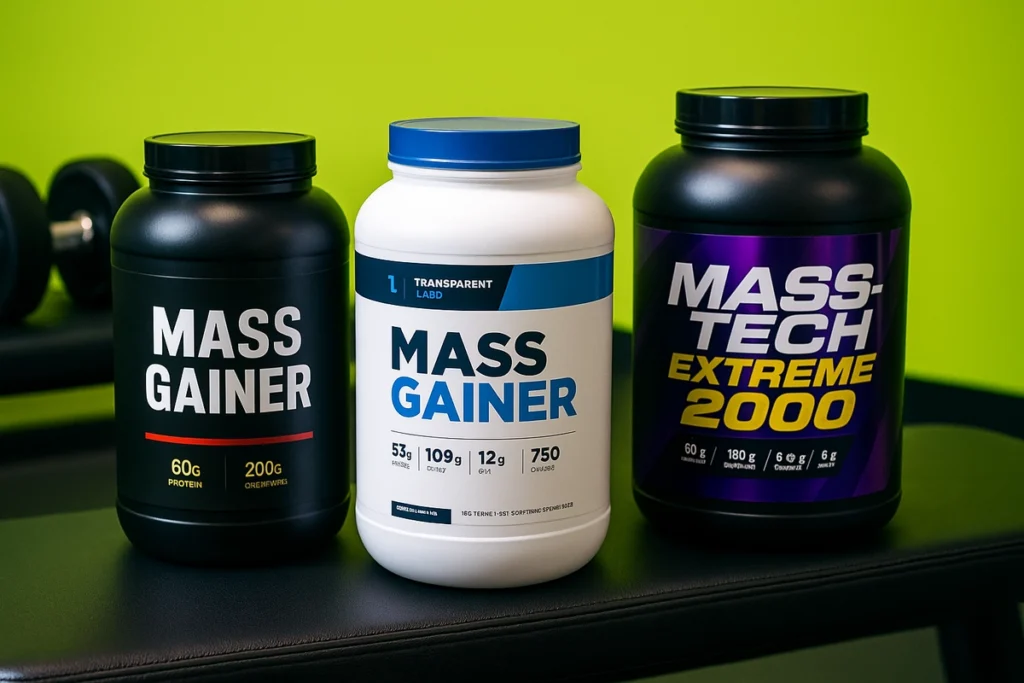 Top 3 mass gainers for ectomorphs shown in gym setting