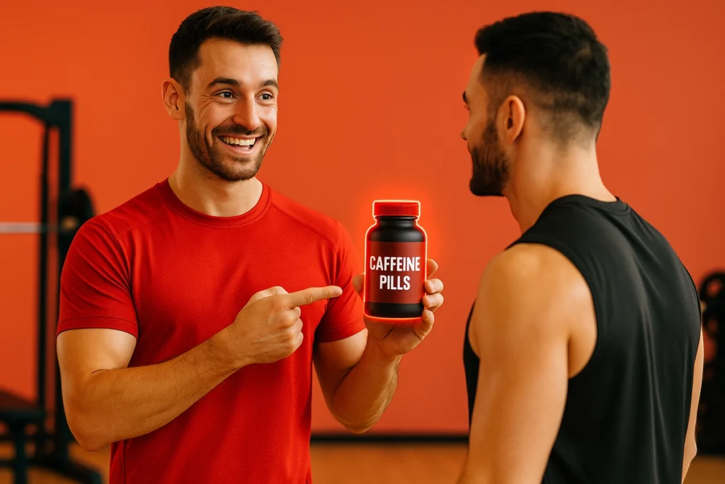Fitness trainer recommending caffeine strategy to client