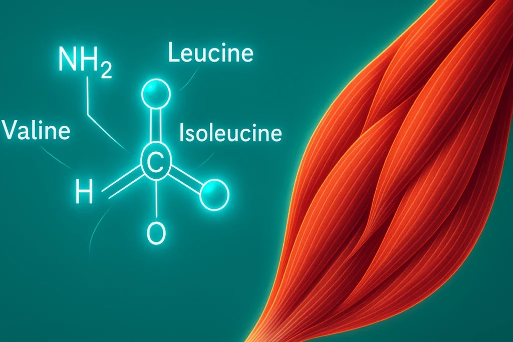 Essential amino acid molecular structure with muscle growth benefits visualized