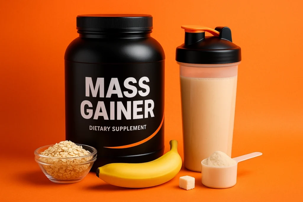 High-quality image of a mass gainer product with healthy ingredients