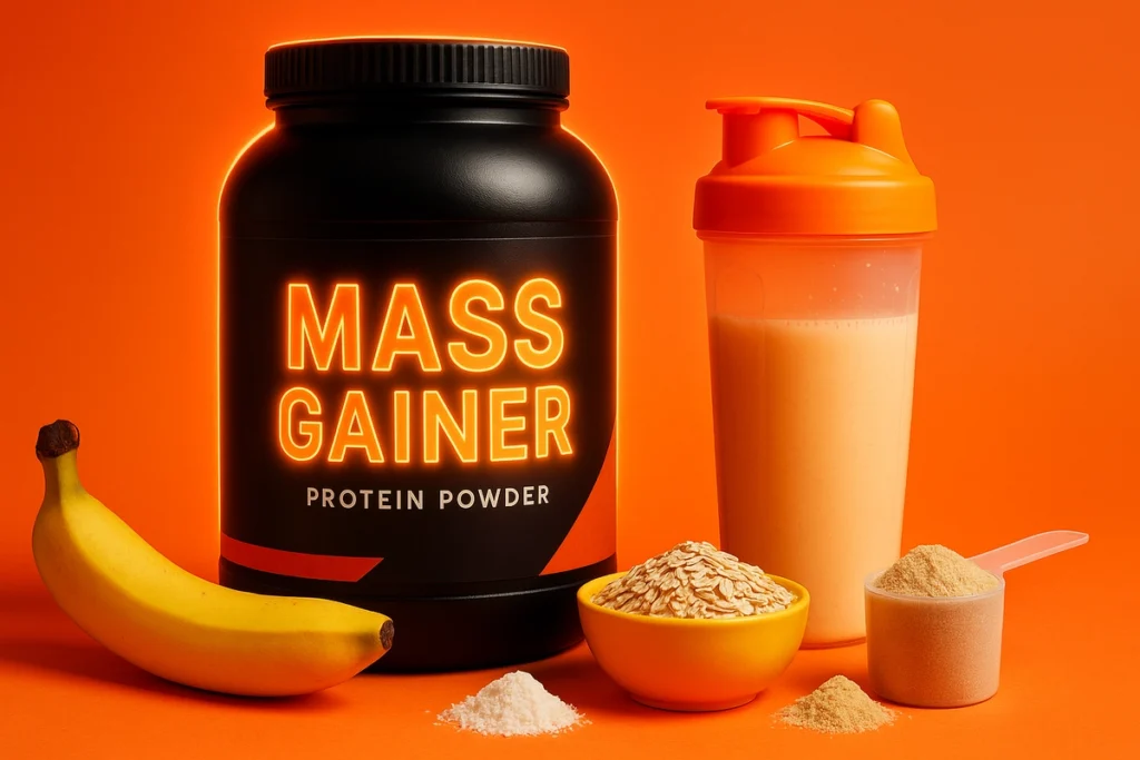 Weight gainer shake with high calories and sugar-rich visual elements