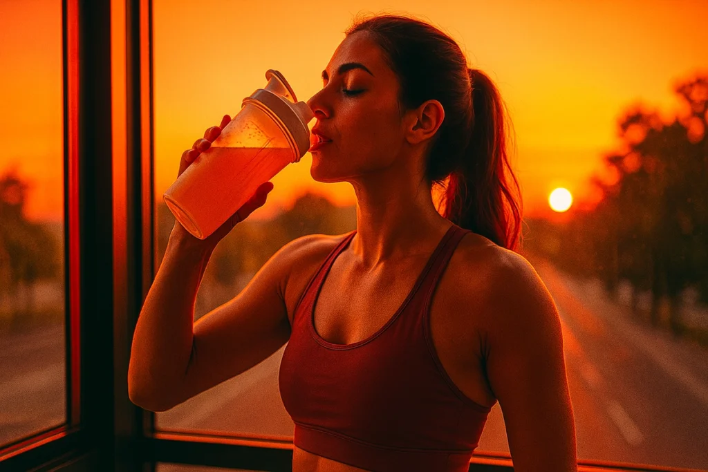 athlete taking clean BCAA during early morning fasted cardio
