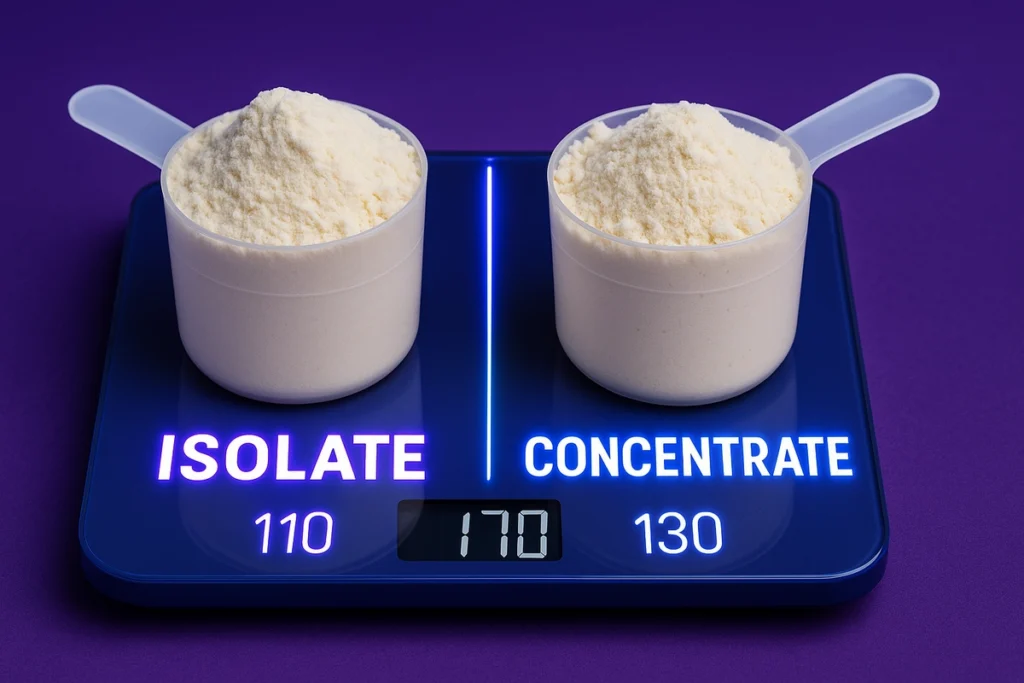 Comparing calories in whey isolate and concentrate on a digital scale