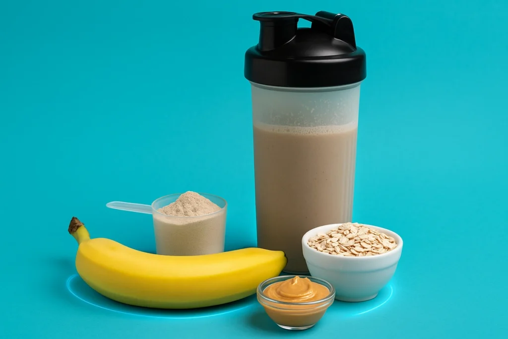 Protein shake with muscle-building ingredients and expert tip